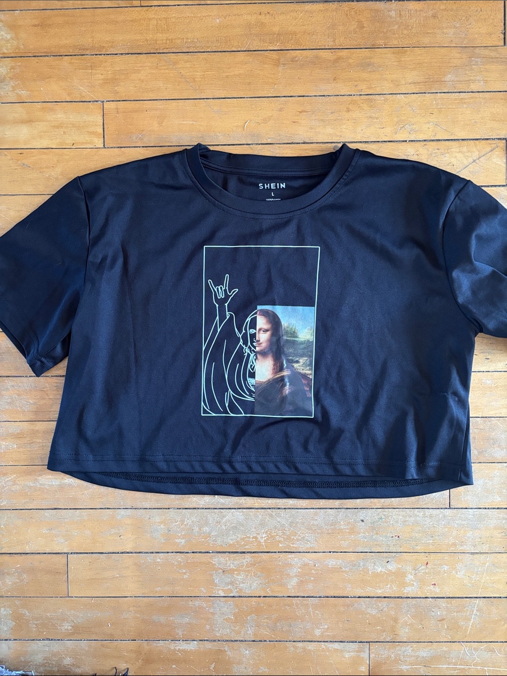 Black Mona Lisa Outline Graphic Crop Top